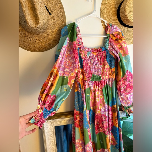 Spell Freda Shirred Midi Dress Sz medium patchwork new with out tags - Picture 10 of 11